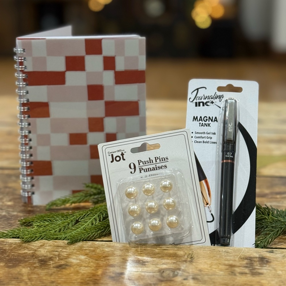 Spiral Notebook, Push Pins and Pen Set